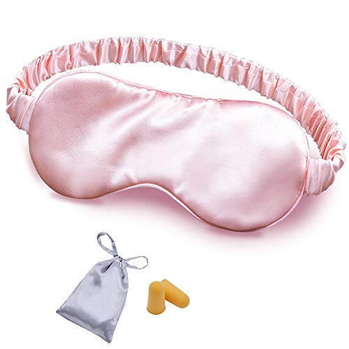 OLESILK Silk Sleep Mask, 100% Mulberry Silk Eye Mask for Sleeping, Double Layer Silk Filling and Elastic Strap, Travel and Nap, Soft Eye Cover Eyeshade with Luxury Bag and Ear Plugs, Pink