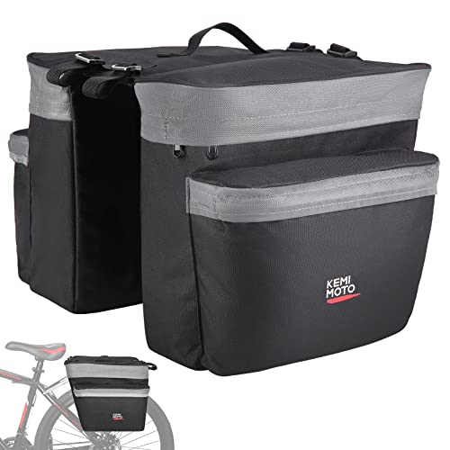 KEMIMOTO Bike Bag Bicycle Panniers Rear Rack Bag, 30L Large Capacity Water Resistant Bicycle Trunk Bag, Bike Saddle Bag for Grocery Shopping, Support for Width Less Than 5 inches Bike Rack, Grey