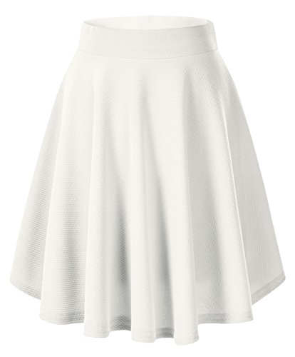 Urban CoCo Women's Basic Versatile Stretchy Flared Casual Mini Skater Skirt (Small, White)