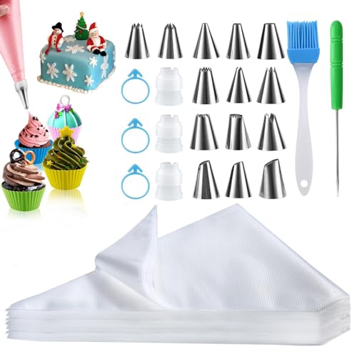 firstake Piping Bags and Tips Set - 100pcs Disposable Piping Bags, 12 Inch Icing Bags, Thickened Pastry Bags, Anti Burst Frosting Bags, Non-slip Cake Decorating Bags for Baking Cupcake and Cookies