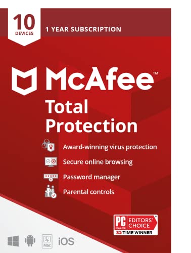 McAfee Total Protection| 10 Device | Antivirus Internet Security Software | VPN, Password Manager, Dark Web Monitoring & Parental Controls | 1-Year Subscription | Key Card