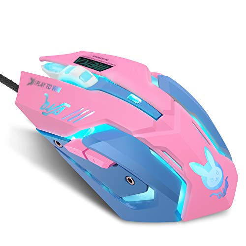 HXMJ Lovely Wired USB Computer Mouse,7 Colors Backlit,Silent Buttons,3200 DPI,for MacBook,Computer PC,Laptop (D.VA)-Pink
