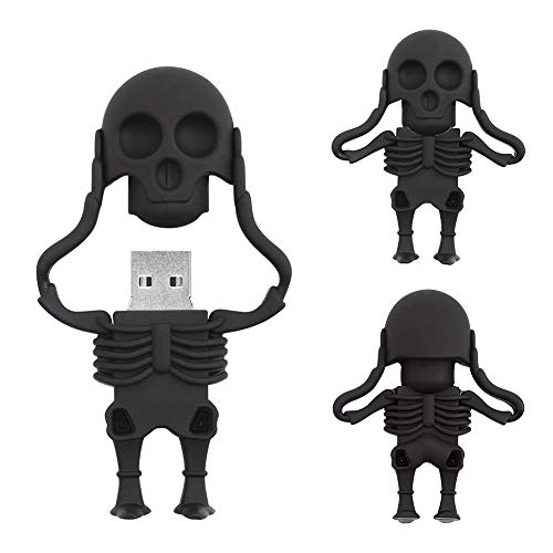64GB USB Flash Drive Cartoon Skeleton Shaped Memory Stick, BorlterClamp Cool Thumb Drive Pen Drive Amazing Gifts, Black