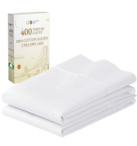 California Design Den Standard Queen Size Pillowcase Set - 400 Thread Count, 100% Cotton Sateen, Set of 2 Pillow Covers, Breathable, Cooling, Soft for Quality Sleep - Bright White