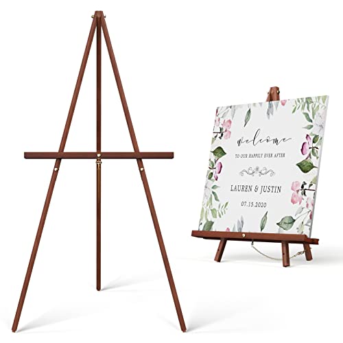 abitcha Art Easel Wooden Stand - 63' Portable Tripod Display Artist Easel - Adjustable Floor Wood Poster Stand for Wedding, Painting, Drawing, Display Show, Brown