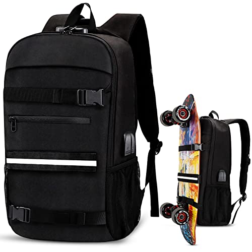 Simbow Skateboard Backpack, Laptop Backpack Rucksack w/USB Charging Port,Anti-Theft Lock,Water Resistant,Fits up to 15.6-17 Inch Laptop, for College Business Travel Men (2023)