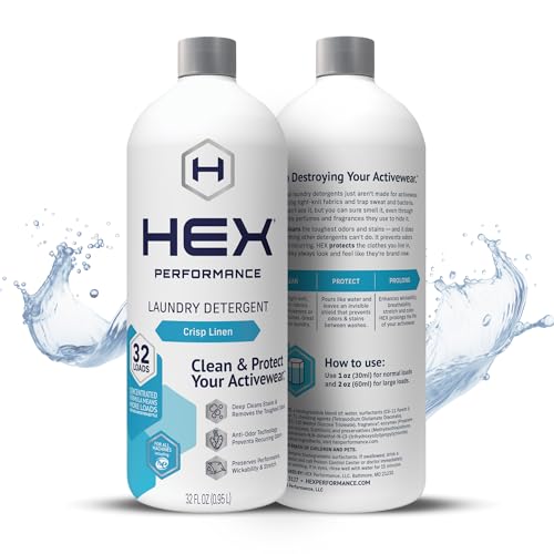 HEX Performance Laundry Detergent, Crisp Linen, 64 Loads (Pack of 2) - Concentrated Laundry Detergent Formula Designed for Activewear, Eco-Friendly Natural Laundry Detergent Liquid