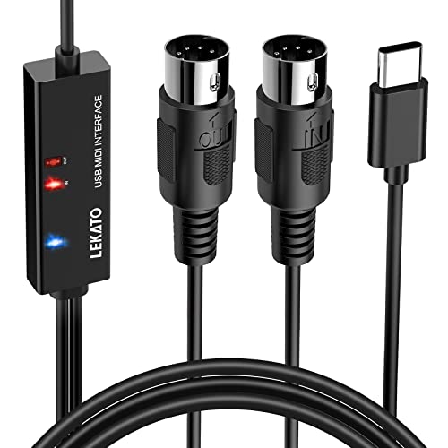 LEKATO MIDI Cable, MIDI to USB C, Type-C MIDI Interface with Input & Output Connecting Keyboard/Synthesizer for Editing Recording Professional Cord Windows/Mac Studio -6.5Ft, Black