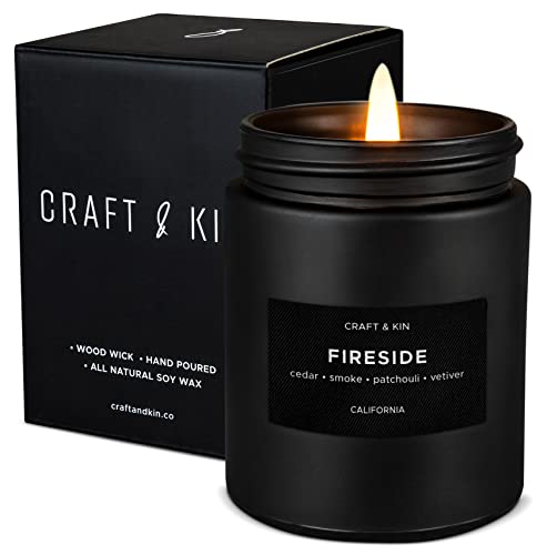 Scented Candles for Men | Spring Candles, Smokey Fireside Scented Candle | Aromatherapy Candle, Candle for Men | Soy Candles, Wood Wicked Candles, Long Lasting Candles | Mens Candles for Home