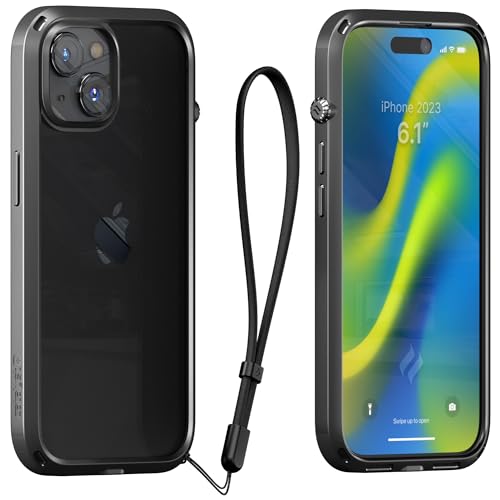 Catalyst Influence Case for iPhone 15, 2.5X Higher Drop Proof, Non-Slip Frosted Edges and Crystal Clear Back, Raised Edges Protection, 30% Louder Forward Audio, Lanyard Included - Midnight Black