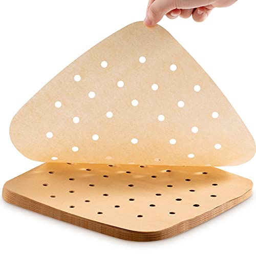 MFJUNS 200PCS Parchment Paper, 9 Inch Square Air Fryer Liner, Filter Paper, (100 Perforated & 100 Imperforate), Non-Stick Baking Paper for Steamers, Cake Pan