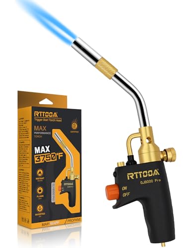 RTTOOA High Intensity Adjustable Propane Torch Head, GJ-8000 Trigger Start Mapp Gas Torch Map Gas Torch Kit with Self Ignition,Pencil Flame Welding Torch Fuel by MAPP, MAP/PRO（CSA Certified)