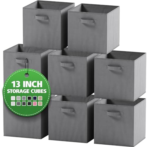 NEATERIZE Fabric Storage Cubes for Cube Organizer - 8 Pack Heavy Duty Grey Storage Bins - 13 Inch Cube Storage Bin, Use As A Clothes Storage Box In Closet, Baskets For Shelves or Cubbies Storage bins