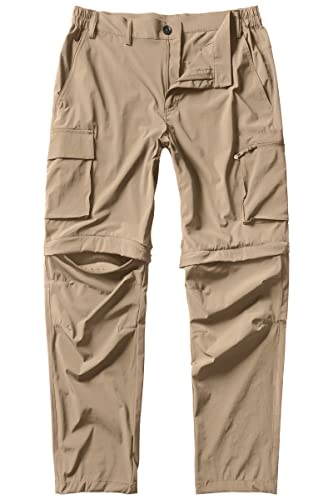 Gash Hao Mens Hiking Convertible Pants Outdoor Waterproof Quick Dry Zip Off Lightweight Fishing Pants（Khaki 32X32）