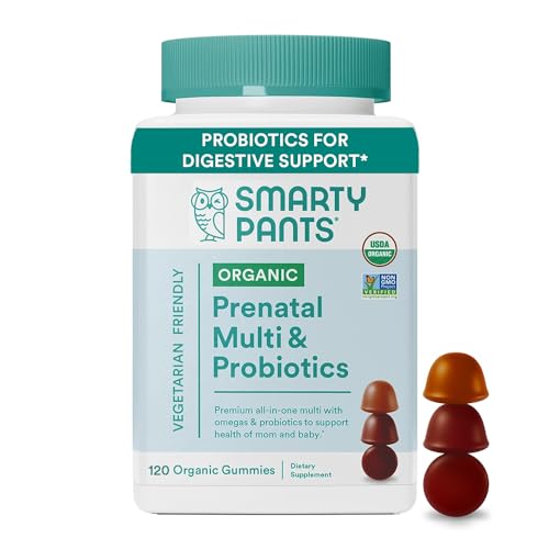 SmartyPants Organic Prenatal Vitamins for Women, Multivitamin Gummies: Probiotics, Biotin, Methylfolate, Omega 3 (ALA), Vitamin D3, C, Vitamin B12, B6, Vitamin A, K & Zinc, 120 Count (30 Day Supply)