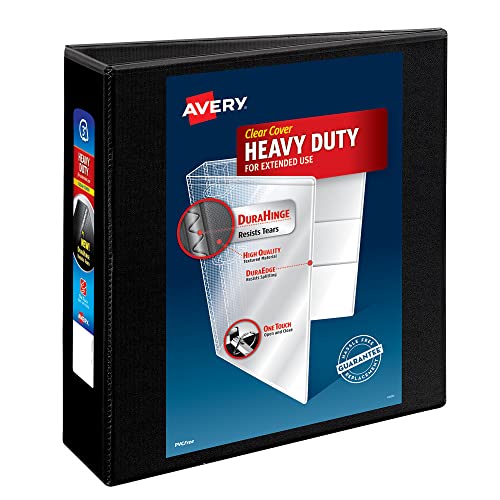 Avery Heavy-Duty View 3 Ring Binder, 3' One Touch Slant Rings, Holds 8.5' x 11' Paper, 1 Black Binder (05600)