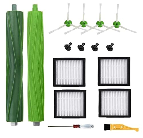 Replacement Parts and Accessories Compatible for iRobot Roomba i3, i4, E5, E6, E7, I, E & J Series Vacuum Cleaners - 1 Set of 4 HEPA Filters & 4 Side Brushes
