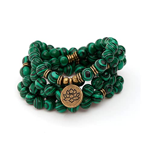 SJUENSXH Mala Bead Strand Bracelet, 108 Buddhist Prayer Beads Yoga Meditation Green Malachite Beads Necklace Women man