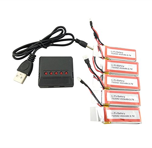 sea jump 5pcs 3.7V 450mAh Battery and Charger for UDI U27 U941 U941A U841 U843 U842 FPV U28-1 D20 Transmitter RC Quadcopter Drone Spare Parts