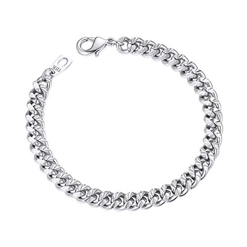 ChainsProMax ChainsPro Cuban Chain Bracelet Women Men 7mm 21CM Platinum Plated Mens Jewelry Boys Gift Silver Color