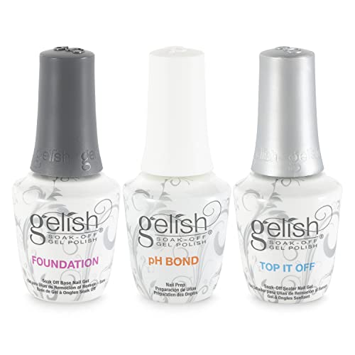 Gelish Terrific Trio Essentials 15 Milliliter Basic Care Soak Off Manicure Gel Nail Polish Kit with Foundation, pH Bond and Top It Off Gel