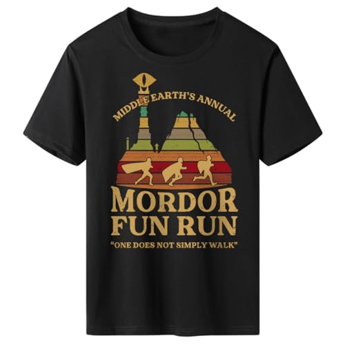 EASTRY Middle Earth's Annual,Mordor Fun Run,One Does Not Simply Walk Short Sleeve Adult T-Shirt,Black,XL