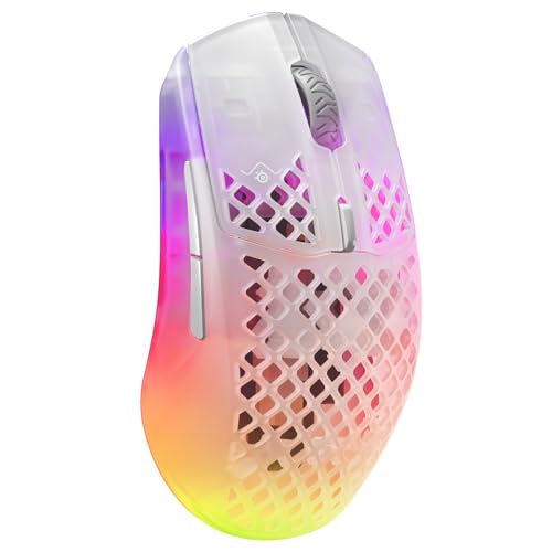 SteelSeries Aerox 3 Wireless - Holey RGB Gaming Mouse - 18K DPI TrueMove Air Optical Sensor - Ultra-Lightweight Water Resistant Design - Ghost