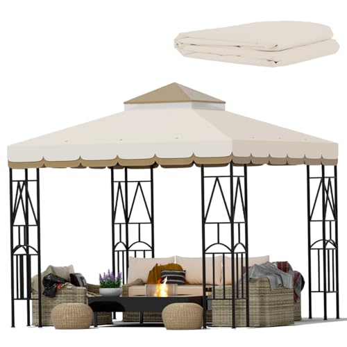 DesiDear 10x10 Canopy Replacement Top Canopy Cover Replacement 10x10 FT Double Tiered Gazebo Covers for Yard Patio Garden Canopy Sunshade (Double Lace)