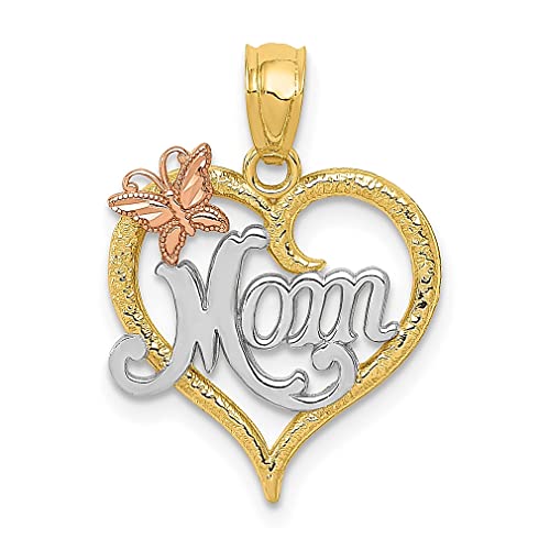 14k Two Tone Gold White Mom Heart Necklace Charm Pendant Mot Love S/love Message Fine Jewelry For Women Gifts For Her