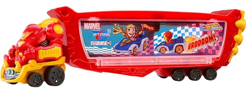 Hot Wheels RacerVerse Marvel Hulkbuster Hauler, Transport & Store Up to 10 Toy Vehicles, Detachable Cab with Flip-Up Helmet & Non-Removable Figure