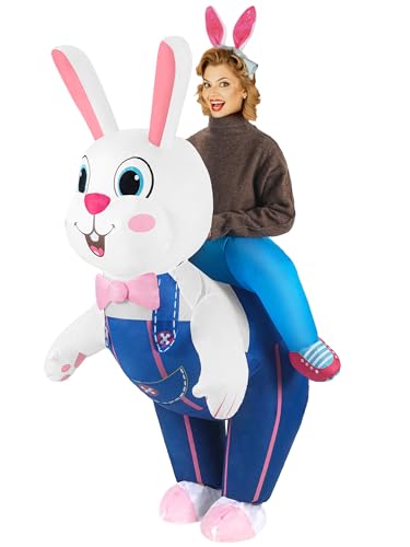 Newcotte Easter Bunny Inflatable Costume Festive Rabbit Riding Suit Adult Blow up Bunny Rabbit Inflatable Easter Costume for Men Women Jumpsuit Cosplay Party Costume