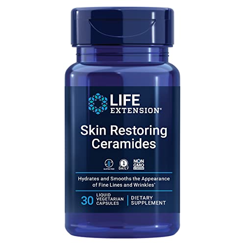 Life Extension Skin Restoring Ceramides - Promotes Hydration & Encourages Healthy Ceramide Levels in Skin - Once-Daily Oral Supplement - Non-GMO, Gluten-Free – 30 Liquid Vegetarian Capsules