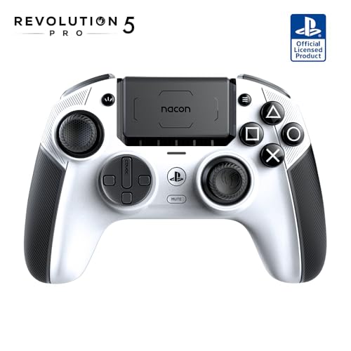 NACON Revolution 5 Pro Officially Licensed PlayStation Wireless Gaming Controller for PS5 / PS4 / PC - Hall Effect, Trigger Stops, Mappable Buttons, Bluetooth Audio - Black/White