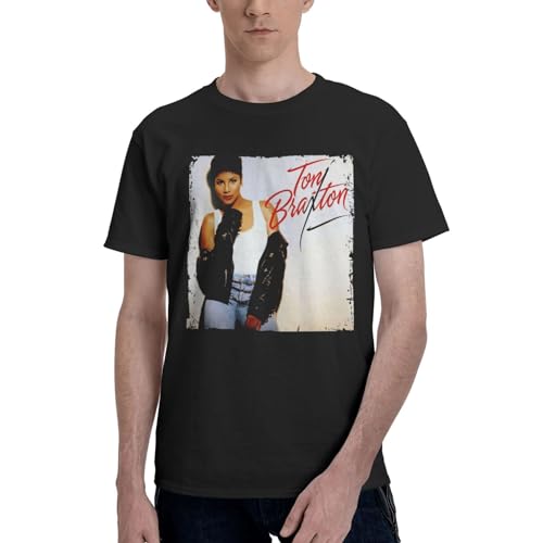 Fuesoei Toni Music Braxton Men's Crew Neck Cotton Soft Retro Fashion Short Sleeve T Shirts Black Large