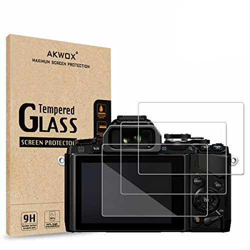 AKWOX (Pack of 3) Tempered Screen Protector For Olympus OM-D E-M10 Mark III II E-M5 MARK II PEN-F E-P5 E-PL8 E-PL7 E-PL9, [0.3mm 2.5D High Definition 9H] Optical LCD Premium Glass Protective Cover