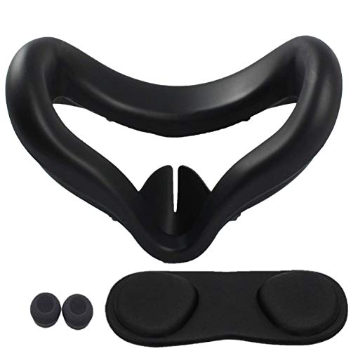 TNE Face Cushion Cover, Lens Pad, Thumbstick Cap for Oculus Quest 2 | Accessories Include Silicone Face Cover, Lens Dust Protector, Controller Thumb Grips for Quest 2 Virtual Reality Headset (Black)