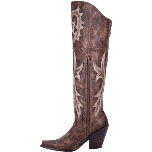 Dan Post Womens Jilted Embroidery Snip Toe Dress Boots Over the Knee High Heel 3' & Up - Brown - Size 7 M