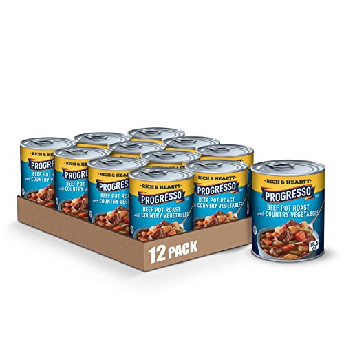 Progresso Beef Pot Roast with Country Vegetables Soup, Rich and Hearty Canned Soup, Gluten Free, 18.5 oz (Pack of 12)