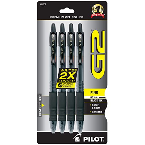 Pilot, G2 Premium Gel Roller Pens, Fine Point 0.7 mm, Black, Pack of 4