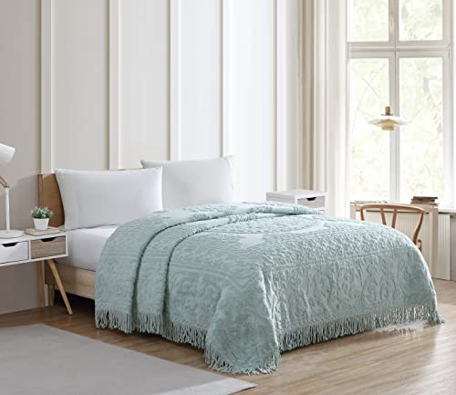 Beatrice Home Fashions Medallion Chenille Bedspread, Queen, Blue