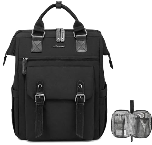 LOVEVOOK Laptop Backpack for Women, Teacher Nurse Bag Work Travel Computer Backpacks Purse,Water Resistant Daypack with USB Charging Port, 15.6 inch Black