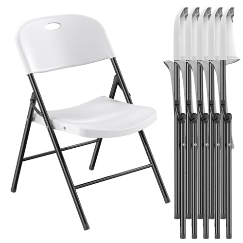 Nazhura 6 Pack 650 Weight Limit Heavy Duty Plastic Folding Chair with Reinforced Steel Frame for Indoor and Outdoor, Wedding, Party, Restaurant, Meeting Room, Patio and Garden (6 Pack)