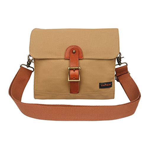 TOURBON Canvas Cycling Bike Handlebar Bag Bicycle Saddlebags Shoulder Messenger Storage (Khaki)