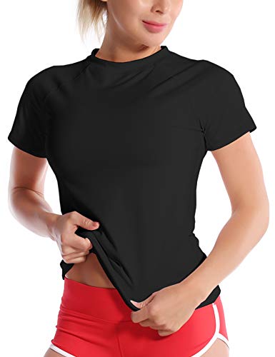 BUBBLELIME 4 Styles Long/Short Sleeve Rashguard for Women UPF 50+ Sun Protection - Basic Short Sleeve_Black Small_BWST002