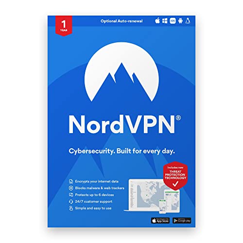 NordVPN Standard – 1-Year VPN & Cybersecurity Software Subscription For 6 Devices - Block Malware, Malicious Links & Ads, Protect Personal Information | PC/Mac/Mobile | Activation Code via Mail