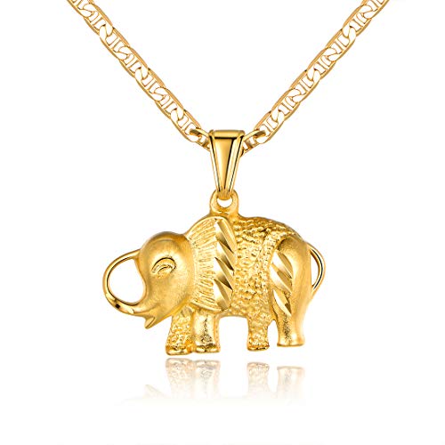 Barzel 18K Gold Plated Elephant Necklace with Flat Marina Chain – Made in Brazil (20.00)