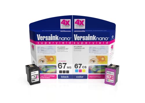 VersaInk-Nano HP 67 MS MICR Black Ink Cartridge for Check Printing Nano 67 CS Tri-Color Ink Cartridge Pack, Cyan