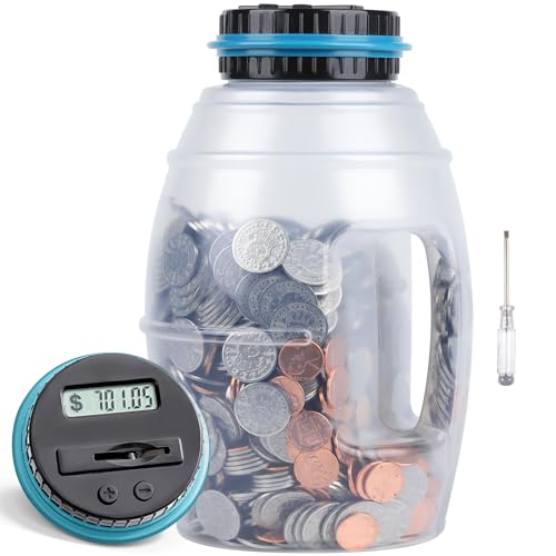 X-Large Piggy Bank for Boys Adults, Vcertcpl Digital Coin Counting Bank with LCD Counter, 2.8L Capacity Coin Bank Money Jar for Adults, Designed for All US Coins (Blue, X-Large)
