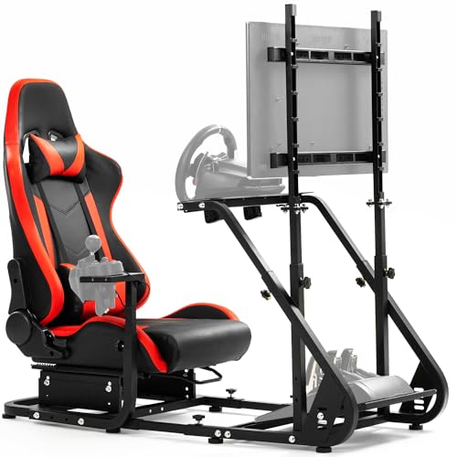 Mokapit Racing Simulator Cockpit with Monitor Stand Racing Seat Fit for Logitech GPRO G29 G920 G923 Thrustmaster T80 T300RS GT Fanatec Adjustable Sim Racing Stand without Wheel Shift Lever Pedal TV