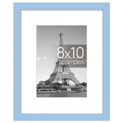 upsimples 8x10 Picture Frame, Display Pictures 5x7 with Mat or 8x10 Without Mat, Wall Hanging Photo Frame, Blue, 1 Pack